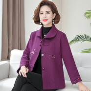 孜顏媽媽裝毛呢外套中老年女裝秋裝50歲60秋季老人衣服呢大衣短款上衣 6077紫色【常規】 3XL （建議120-135斤）