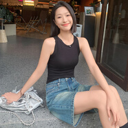 美洋（MEIYANG）清補涼背心 自帶胸墊百搭圓/方領(lǐng)彈力修身無(wú)袖上衣夏季百搭背心女 黑色（圓領(lǐng)帶胸墊） M