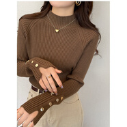 歐芙倫針織衫女打底衫2025秋冬季女裝半高領(lǐng)加厚毛衣女內搭套頭修身上衣 咖啡色 L