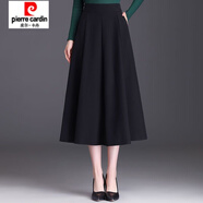 皮爾卡丹（pierre cardin）毛呢半身裙女秋冬新款中長款大擺傘裙高腰顯瘦遮胯大碼A字長裙潮 西裝八片裙黑色 裙長80cm 2XL 【125-135斤】
