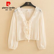 皮爾卡丹冰絲防曬衫夏季短款長(cháng)袖雪紡小衫薄款小披肩夏季配裙.子外搭開(kāi)衫 淺杏色 M