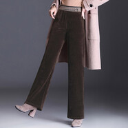 儷纓 雪尼爾闊腿褲女春秋冬2021新款韓版時(shí)尚寬松大垂感高腰燈芯條絨直筒休閑褲女加絨加厚女褲 咖啡常規 L(建議105-115斤）