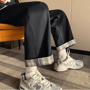 全穎蕾褲子女大媽女裝2021新款潮流百搭高腰顯瘦牛仔闊腿格子褲女春秋 891-黑色 XL 【120-135】