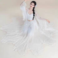 重回漢唐古典舞仙氣飄逸紗衣喇叭袖身韻服古風(fēng)外披大擺裙褲演出服舞蹈紗衣 琉光白上衣+吊帶+大擺裙【有襯褲】 M