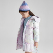 安奈儿童装女童长款羽绒服冬新款简约时尚面包服保暖连帽外套 粉紫花 110cm