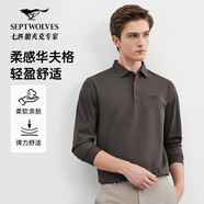七匹狼長袖T恤男士春季細華夫格底磨毛前胸鋼壓膠標POLO翻領(lǐng)上衣男裝長t 305(深棕色) 3XL 185/100A
