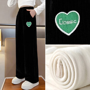 諾佳微淇女孩雪尼爾直筒闊腿褲春秋裝2025新款中大兒童冬季加絨加厚棉褲子 黑色【加絨款】 160 碼