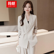簡(jiǎn)蜓西裝套裝女休閑時(shí)尚職業(yè)裝西服兩件套裝春秋氣質(zhì)高級(jí)感女神闊腿褲 米白色單西裝（腰帶款） S 【85斤-100斤】