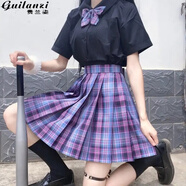 貴蘭姿jk制服女套裝半身裙子夏季學(xué)生百褶裙日系短裙三角函數(shù)JK正版原創(chuàng) 電競少女（格裙+短袖襯衫+領(lǐng)結(jié)） M 【95-105斤】