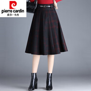 皮爾卡丹（pierre cardin）毛呢格子a字裙女秋冬2025新款高腰顯瘦小個(gè)子短裙大擺半身裙傘裙 紅色長款 毛呢冬款 裙長70cm M 腰圍2尺左右/90-100斤