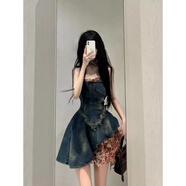 雷黛茜法式絕美甜辣妹抹胸牛仔連衣裙女夏季高級(jí)感收腰顯瘦蓬蓬裙小個(gè)子 主圖款 L