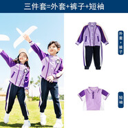 心可派兒幼兒園園服春秋裝小學生校服套裝兒童班服學院風秋季運動會三件套 香芋紫三件套=外套+褲子+短袖 130