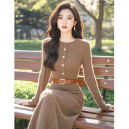 森蓮娜（SENLIANNA）2024氣質(zhì)御姐風(fēng)情萬種的毛衣裙子咖色針織連衣裙女早秋季 咖色 均碼