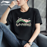 李寧（LI-NING）t恤男短袖衣服運動服飾籃球體恤夏季2025冰絲速干跑步男士健身裝 黑色【西瓜】 XL