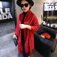 七襄圍巾女冬款兩用長(cháng)款披肩秋冬天韓版七襄純色學(xué)生流蘇百搭珍珠仿羊絨圍脖圍巾新年情人節禮物 紅色