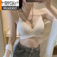 莫代爾內(nèi)衣女小胸聚攏薄款少女睡眠文胸交叉性感美背裹胸抹胸吊帶小背心 白色（1件裝） M（95-135斤）