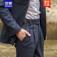 羅蒙ROMON男士西褲秋冬季羊毛呢復(fù)古廓爾格人字呢英式休閑褲直筒卷邊經(jīng)典那不勒斯長褲 深藍(lán)色 3XL