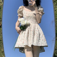 與欣（YUXIN）裙子夏天2023新款碎花裙泡泡袖連衣裙女學(xué)生夏季小眾收腰公主裙子 短款 均碼【可備注碼數(shù)】