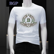 BGP歐美風(fēng)潮牌2024夏季新款燙鉆字母時尚百搭修身印花圓領(lǐng)t恤短袖男 白色 2XL