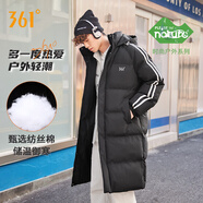 361°中長款羽絨棉服男女同款冬季情侶潮流休閑連帽過膝棉衣保暖棉襖子 超級(jí)黑 2XL
