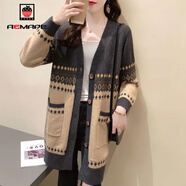 AEMAPE針織衫女2025春秋冬季中長(cháng)款開(kāi)衫寬松顯瘦氣質(zhì)毛衣外套加厚上衣 6365深灰色（民族風(fēng)）大開(kāi)衫 XL