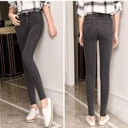 亞永凌加絨牛仔褲女冬款高彈力高腰彈力加厚韓版顯瘦冬季保暖小腳褲 灰色單款（不加絨）長(cháng)褲 31 （130-140斤）