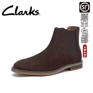 春秋其樂其樂男鞋牛皮馬丁靴子潮鞋青年短款上班中年clark 皮鞋 休閑 厚底 棕色--絨里 40