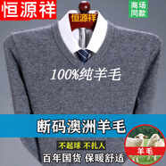 恒源祥羊毛絨衫男士100男中年秋冬季常規(guī)款羊毛絨毛衫中老年高 領(lǐng)毛衣 HYX V 領(lǐng)灰色 175/XL 建議140-155斤