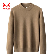 貓人（MiiOW）圓領(lǐng)毛線衣男士羊毛衫2025秋冬季新款寬松純色內(nèi)搭打底針織衫 中駝 2XL