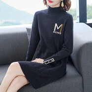 記述新款女裝中長款寬松半高領加厚保暖毛衣女寬松慵懶風撞色針織上衣 1301常規(guī)款黑色 #L(建議95-115斤)