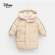 迪士尼（Disney）冬季新款儿童加厚棉服中长款男童女童棉衣中大童过膝童装外套 中长款米白色 100cm