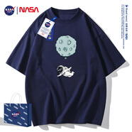 NASA GISS短袖t恤男裝純棉圓領夏季衣服潮流情侶款寬松學生半袖體恤薄上衣 NS8012深藍 S 建議90-115斤
