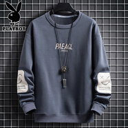 花花公子（PLAYBOY）衛(wèi)衣男圓領(lǐng)春秋季2025新款潮流長袖t恤男士寬松百搭上衣打底衫男 85159PAE深灰色 3XL