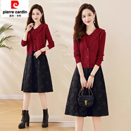 皮爾卡丹（pierre cardin）2025秋季新款女裝針織連衣裙秋冬穿搭兩件套裙時(shí)尚馬甲連帽套裝裙 紅色 M 85-115斤