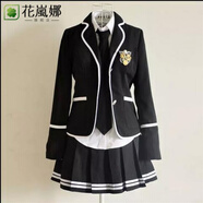 花嵐娜英倫風春秋學生校服套裝日本水手jk制服裙韓版高中男女學生演出服 女款全黑+長原版徽章 XL 160厘米