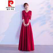 皮爾卡丹結(jié)婚敬酒服新娘晚禮服平時可穿2021酒紅色孕婦連衣裙小個子女針織 酒紅色 長款v 領(lǐng) 2XL