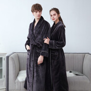 歲末法蘭絨睡袍男加絨加厚女士浴袍秋冬款情侶睡衣珊瑚絨洗澡浴衣保暖 2001颶風(fēng)黑 【男】 3XL 【175-190CM，160-200斤】