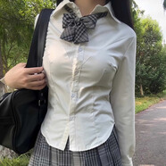 微光里 jk制服收腰JK襯衫學(xué)院顯瘦白色襯衣日系辣妹小V收腰長袖襯衣 收腰襯衣【白色 XL】