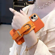 丁域蘋果13手機(jī)殼皮革新款iPhone13promax防摔保護(hù)套12mini帶腕帶創(chuàng)意全包時(shí)尚男女款 丹霞橙手腕帶 iPhonexsmax