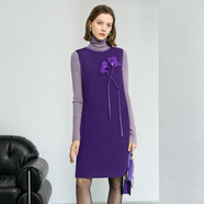 顏域綿羊毛連衣裙女士2024冬裝中長(cháng)款圓領(lǐng)裙子毛呢背心裙 紫色 M