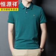 恒源祥純棉短袖t恤男士polo衣衫男春秋新款棉翻領(lǐng)薄款純色刺繡半袖百搭 孔雀綠 175/XL