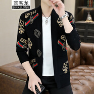 賓客龍新款開衫毛衣男12-19初高中大學(xué)生裝休閑毛線衣30青年男士針織衫 黑色 175   110-125斤
