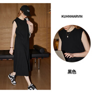 庫恩瑪維【多色】休閑風(fēng)連衣裙女2024早秋新款寬松無(wú)袖H型中長(cháng)裙K32292 黑色 M