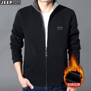 JEEP SPIRIT吉普休閑夾克男外套純棉拉鏈開衫茄克春秋簡(jiǎn)約上衣男裝 JC6025黑色加絨加厚 M碼建議120-140斤穿著