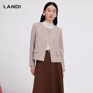 LANDI【澳洲細羊毛】LANDI圓領(lǐng)小香風(fēng)外套女2023秋季新款箱型短款上衣 米白色 L