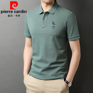 皮爾卡丹（pierre cardin）夏季翻領(lǐng)雙絲光純棉polo保羅衫男裝刺繡短袖T恤全棉薄款體恤 薄荷綠 170/L