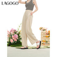 LAGOGO寬松舒適闊腿休閑褲女拉谷谷夏季新款薄款高腰顯瘦山本褲 米色(T2) L