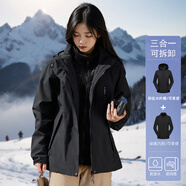 JEEP SPIRIT吉普沖鋒衣外套女冬季三合一加絨風(fēng)衣女士戶(hù)外防風(fēng)登山滑雪服裝男 黑色【女款】 M 【女款80-95斤】】
