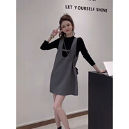內(nèi)搭連衣裙法式復(fù)古小個子背心連衣裙女早秋款小眾設(shè)計感減齡洋氣 灰色 連衣裙 M 【建議90-105斤】