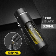 恩爾美（nRMEi）防摔玻璃杯大容量水杯男士智能雙層便攜耐高溫茶水分離泡茶杯子 【提繩+茶倉(cāng)款】睿智黑520ml